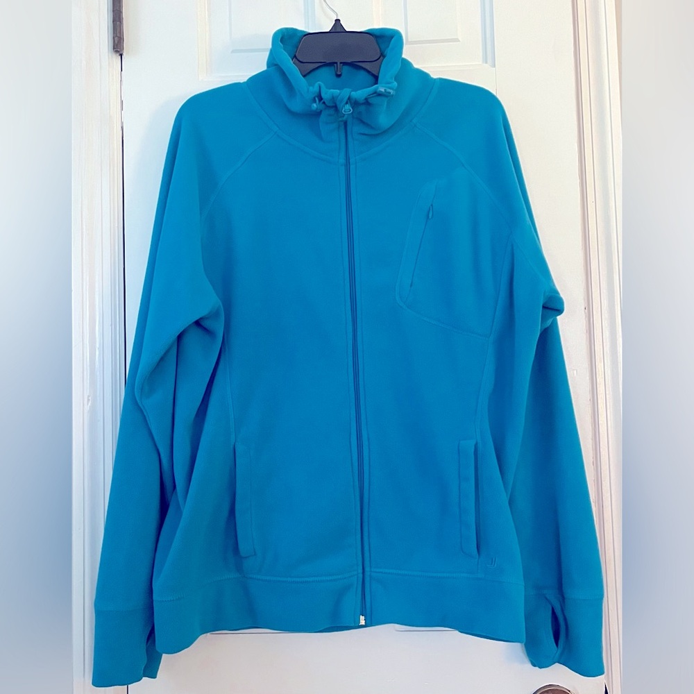JOE FRESH Women's Relaxed Fit Azure Blue Midweight Fleet Jacket. LIKE NEW SZ: XL